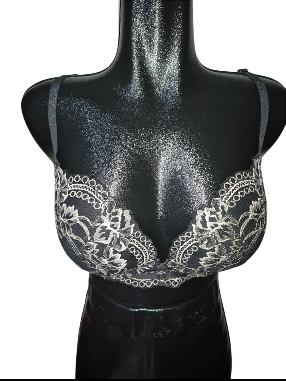 La Senza Black And Grey Lace Beyond Sexy Classic Plunge Underwire Bra Size 34DDD